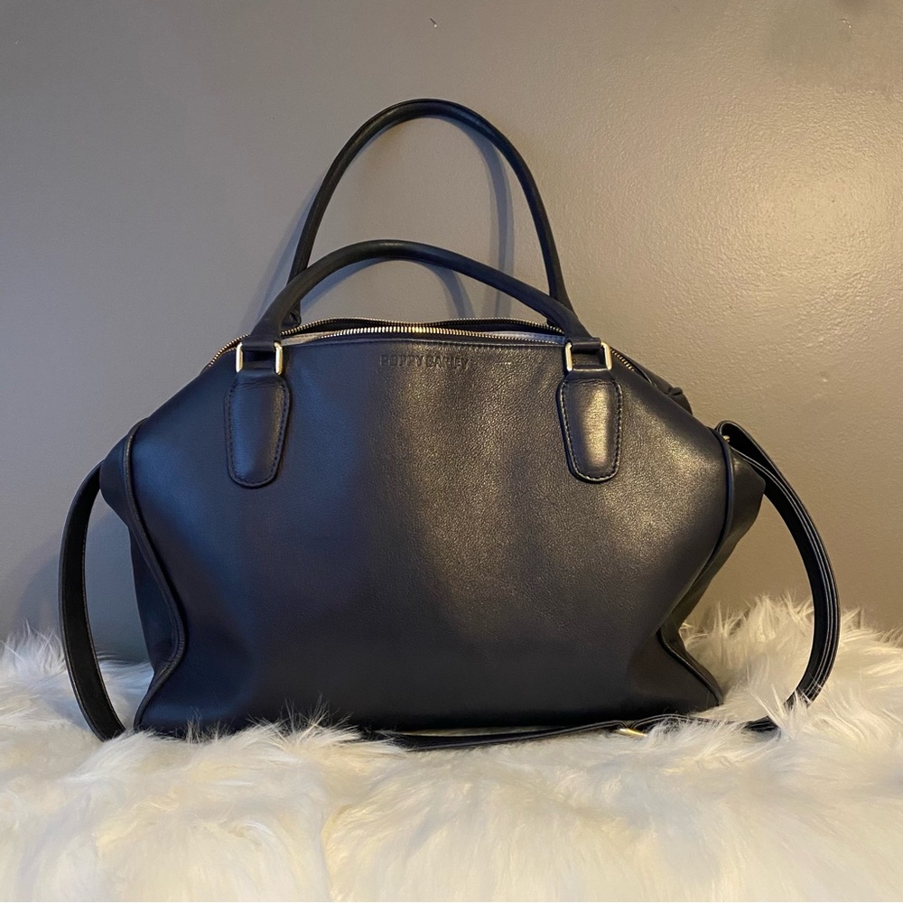 Poppy Barley Co Worker Bag Navy Blue Leather
